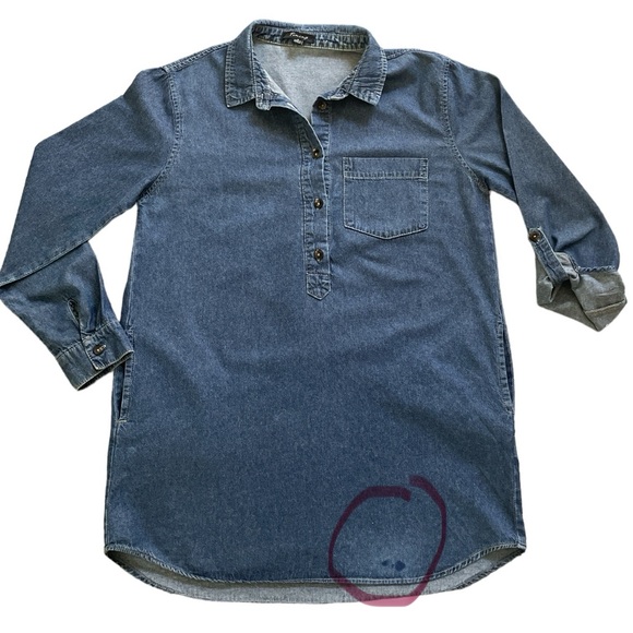 Timing Blue Jeans denim tunic 100% cotton, long sleeve roll- up, pockets, Sz: S - Picture 10 of 10